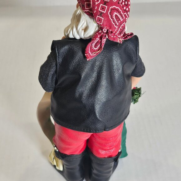 Clothtique Biker Santa 9" Tall With Nice List And Bag of Toys Christmas Decor - Picture 6 of 10